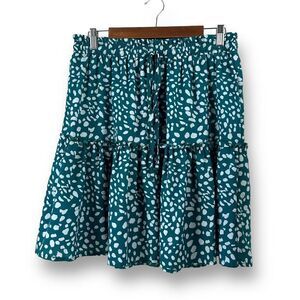 Boutique Women's XL Pull On Knee Length Peasant‎ Skirt Teal Green Abstract Dots